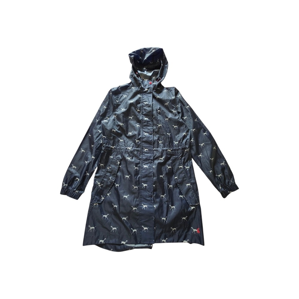 Joules Pinterest Dog Print Maximalist Preppy Fun British Navy Blue Raincoat sz4‎